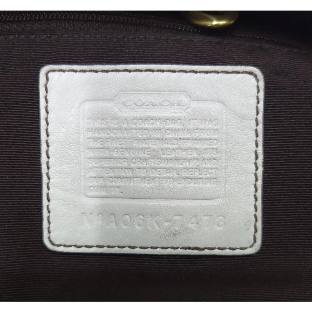 Coach Signature Of-White Canvas Leather Trim Zipper Pockets Hobo Shoulder Bag